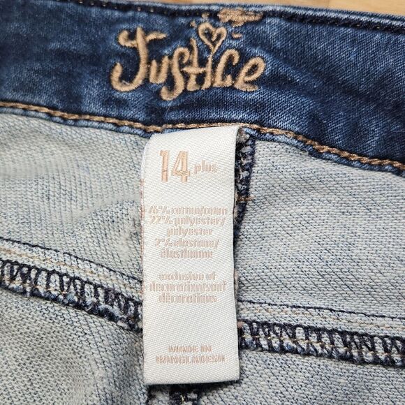 🧚♂️Justice Blue Denim Cuffed Bermuda Jean Shorts 14 Plus - Picture 7 of 8